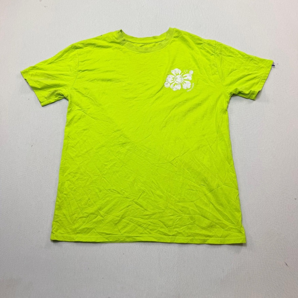 Street Rules Graphic Tee Mens Large Lime Green Excellent Hibiscus Floral Cotton